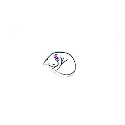 White Sleeping Cat Pin