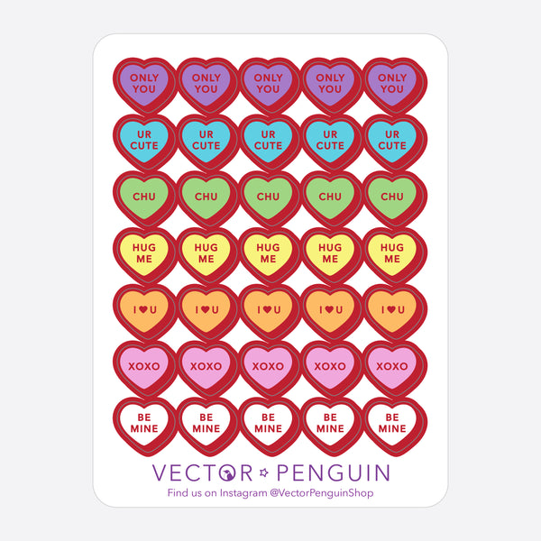 Bold Conversation Hearts Journal Sticker Sheet