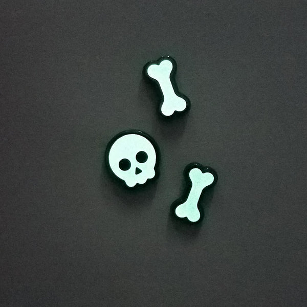 Glow Skull and Bones Pin Set - 3 piece - Glow in the Dark